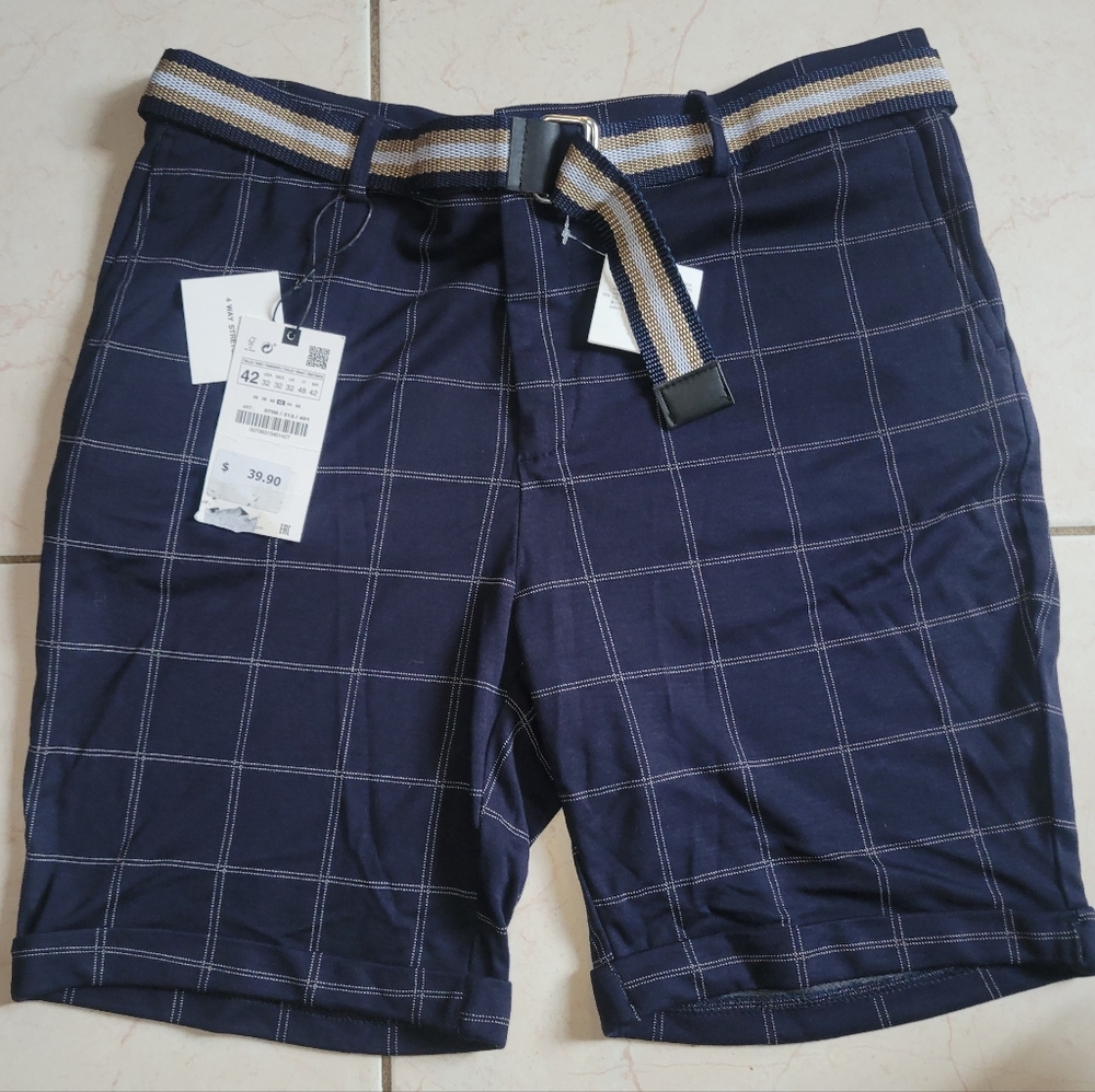 Zara Navy Checkered Men Shorts Hybrids